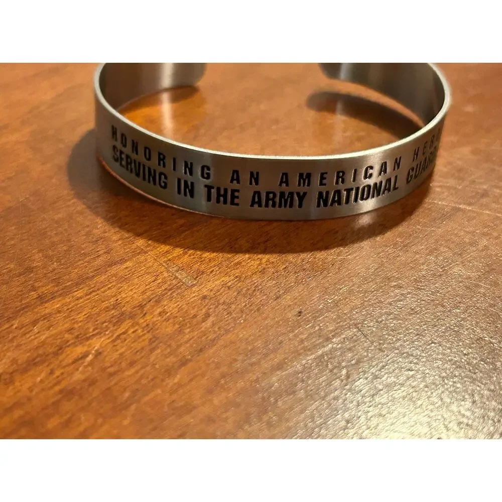 Honoring An American Hero Army National Guard Engraved Metal Cuff Bracelet